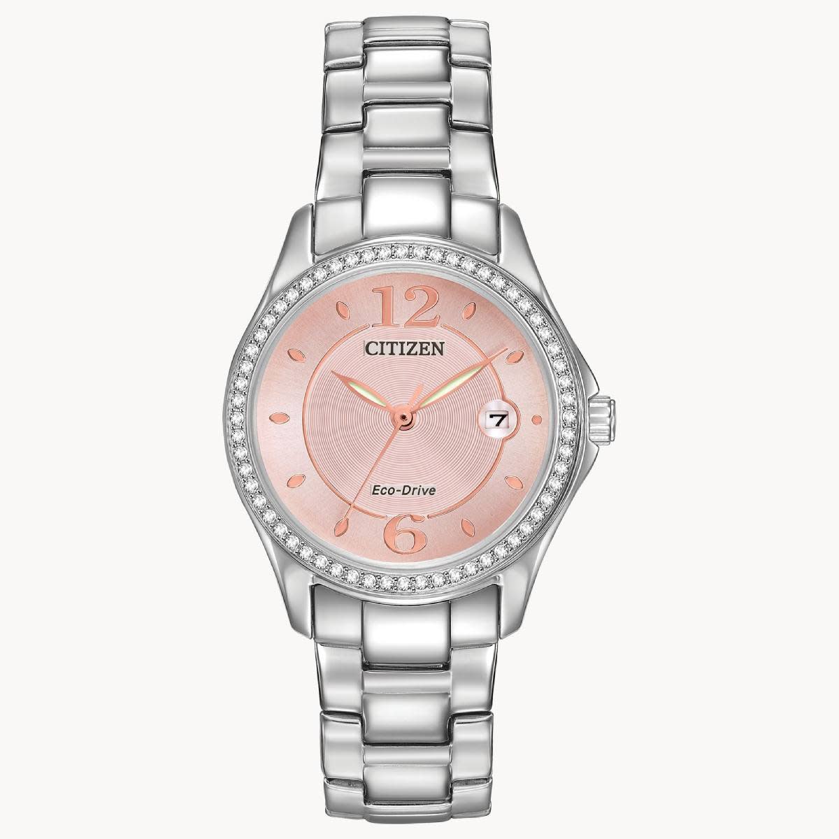 Citizen Silhouette Crystal Eco Drive Stainless Steel Pink Dial FE1140-86X -  Sage Jewelers