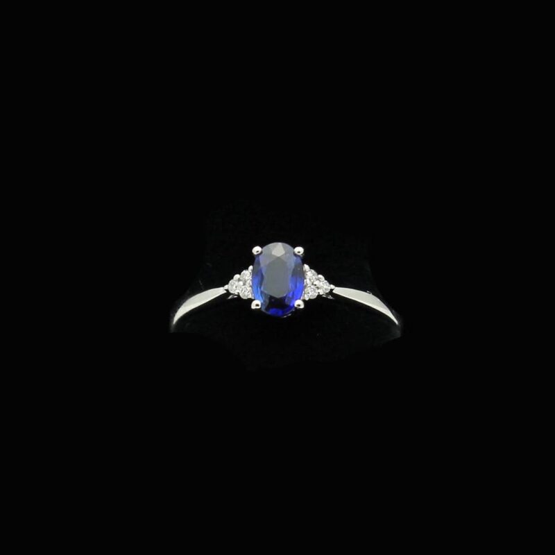 14K White Gold Sapphire Ring with Diamonds - Image 2