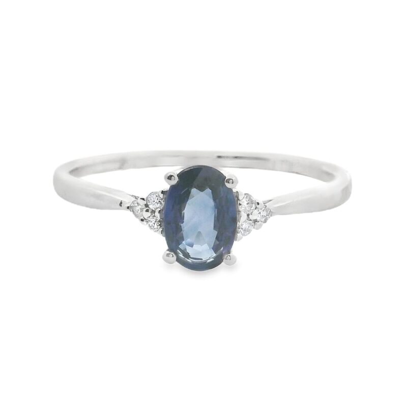14K White Gold Sapphire Ring with Diamonds