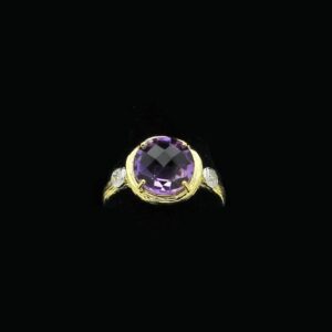 14K Gold Ring with Diamonds and Amethyst