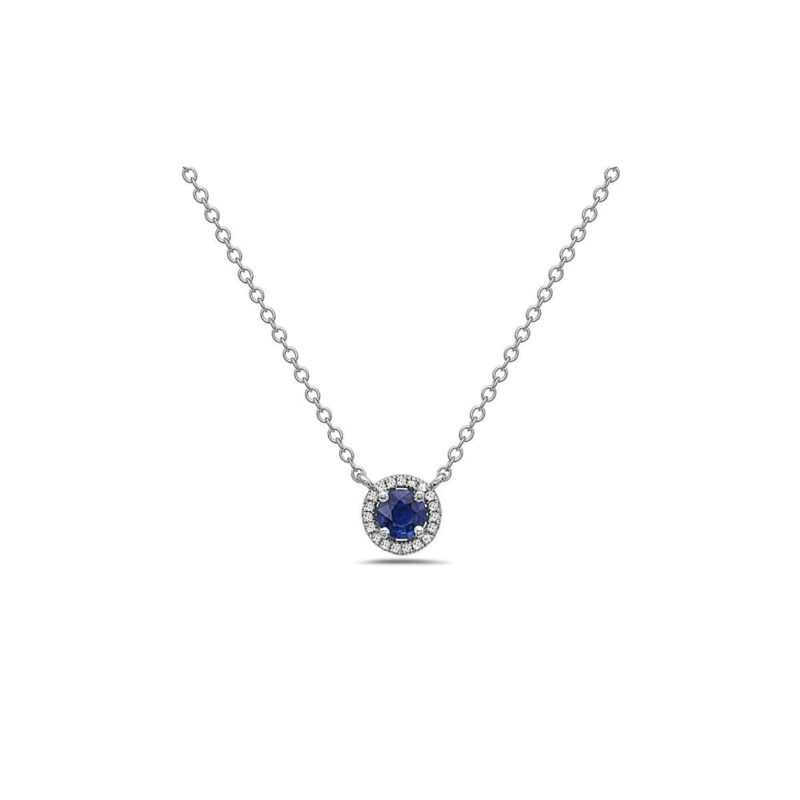 14K White Gold Sapphire and Diamond Pendant Necklace