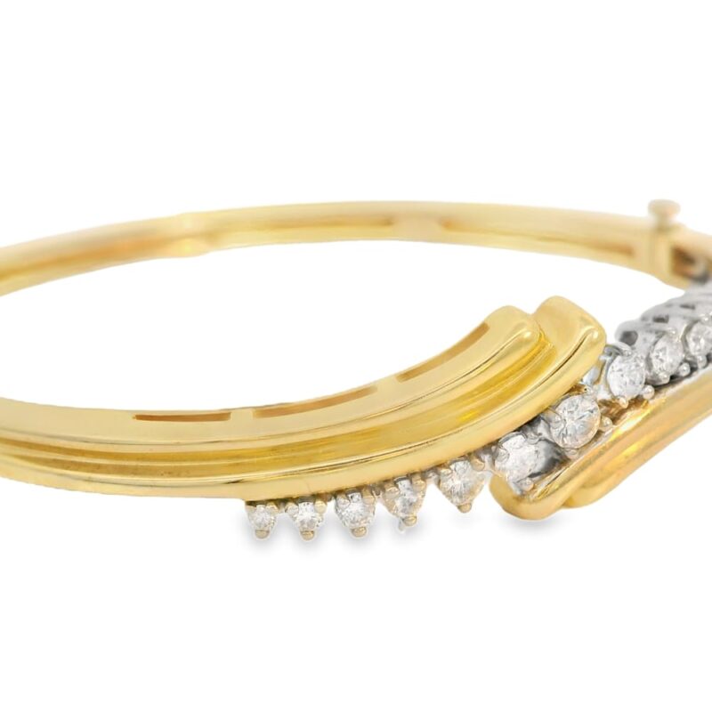 14K Gold Yellow Bangle with 0.75 ctw Round Diamonds Stones - Image 3