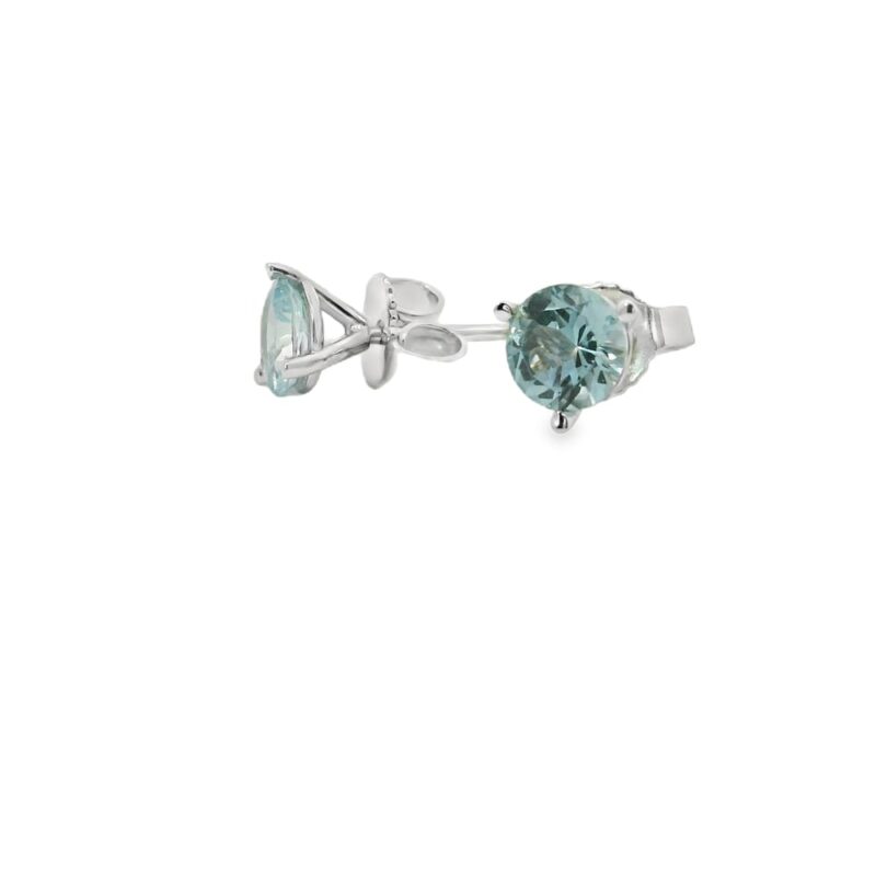 14K White Gold Aqua 5mm Martini Earrings - Image 2