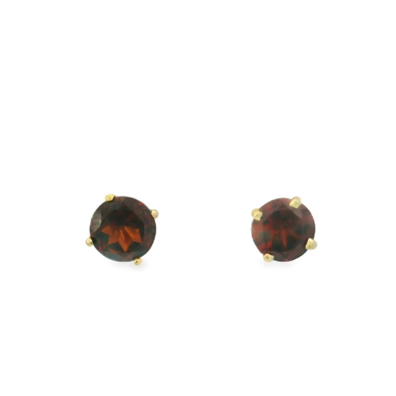 14K Yellow Gold Round Garnet Stud Earrings for Women - Image 2