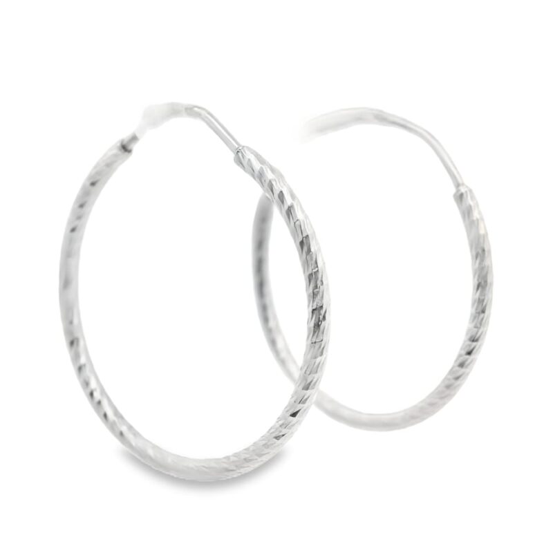 Italian Diamond Cut 1.2gr Rhodium Hoop Earrings - Image 2