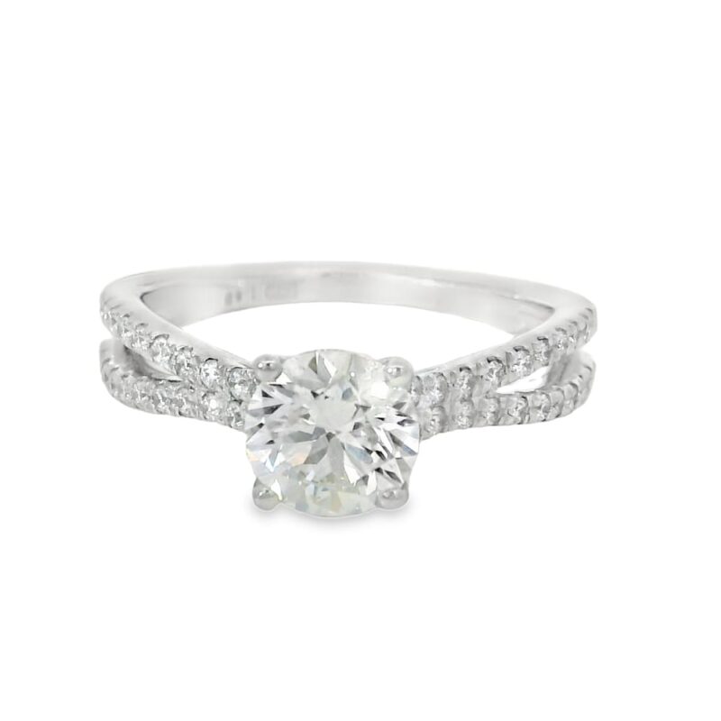 14k White Gold Lab Grown Round Diamond Engagement Ring with Side Accents - Image 2