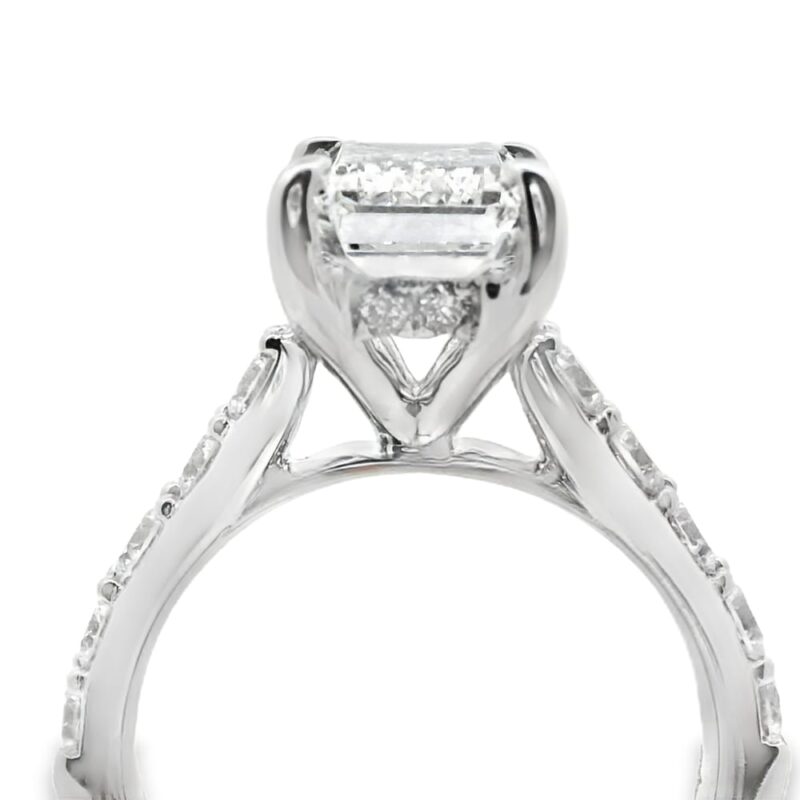 Lab-Grown Emerald Engagement Ring with Diamonds in 14K White Gold - Image 8