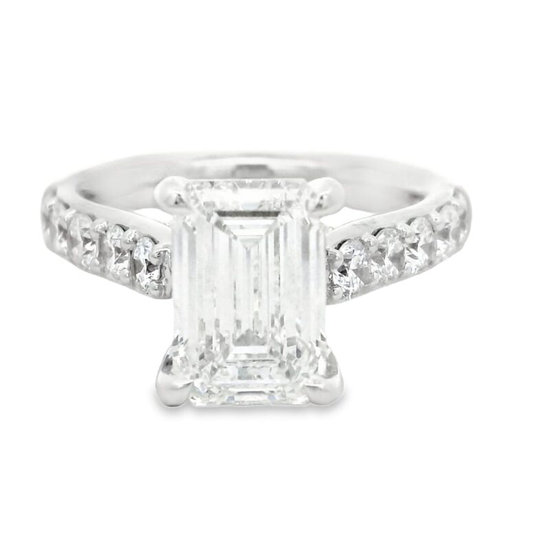 Lab-Grown Emerald Engagement Ring with Diamonds in 14K White Gold - Image 3