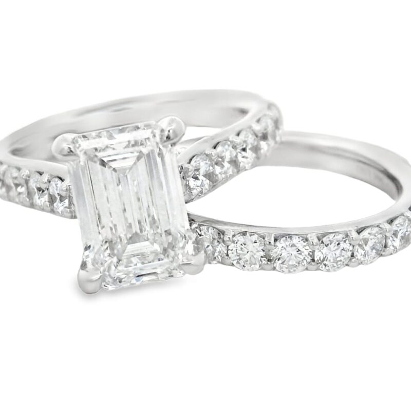 Lab-Grown Emerald Engagement Ring with Diamonds in 14K White Gold