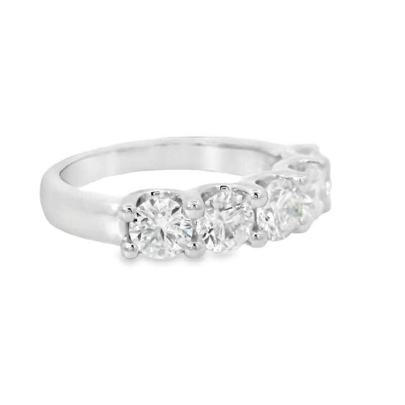10K White Gold Lab Grown Diamond Ring with 5 Round Stones 2.00ct E-F VVS-VS