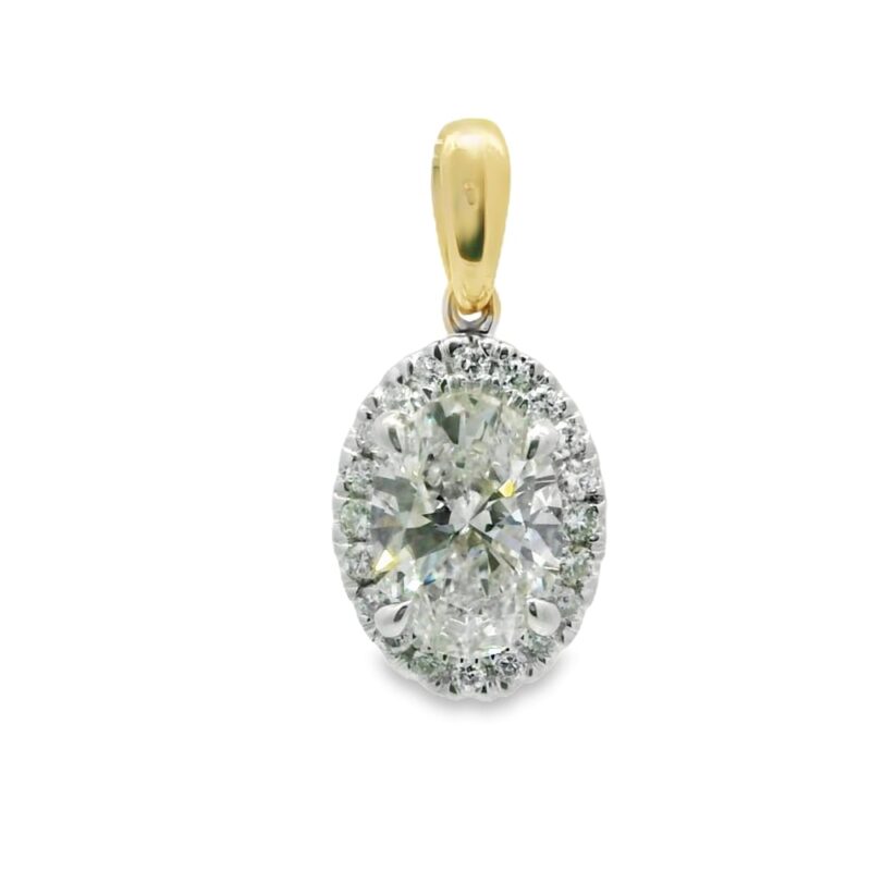 14K Gold Yellow Lab-Grown Oval Diamond Pendant with Side Stones