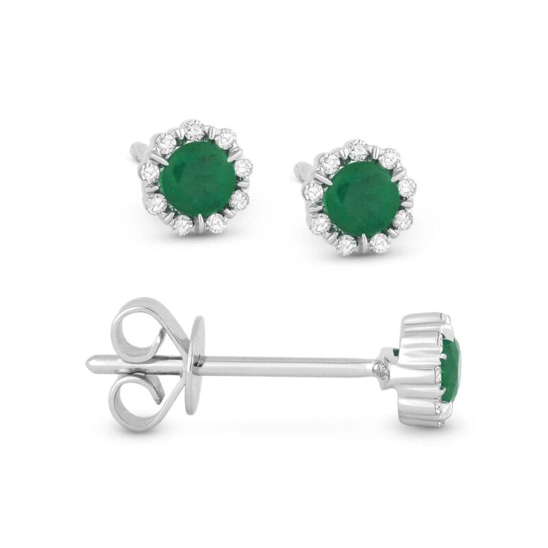 14K White Gold Emerald and Diamond Stud Earrings