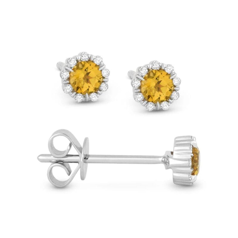 14K White Gold Citrine and Diamond Stud Earrings