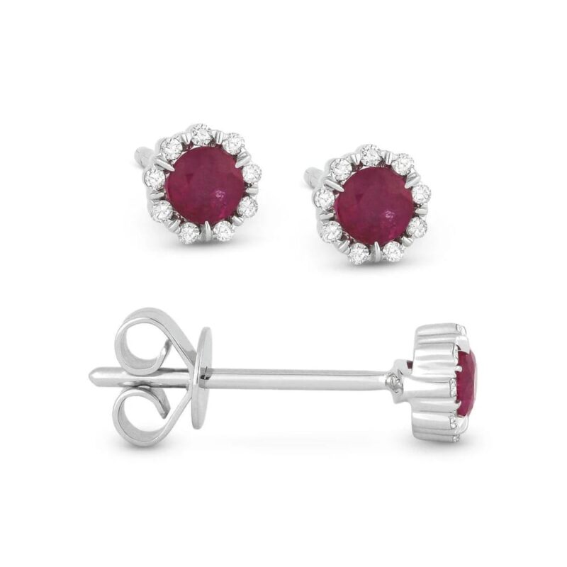 14K White Gold Ruby and Diamond Stud Earrings