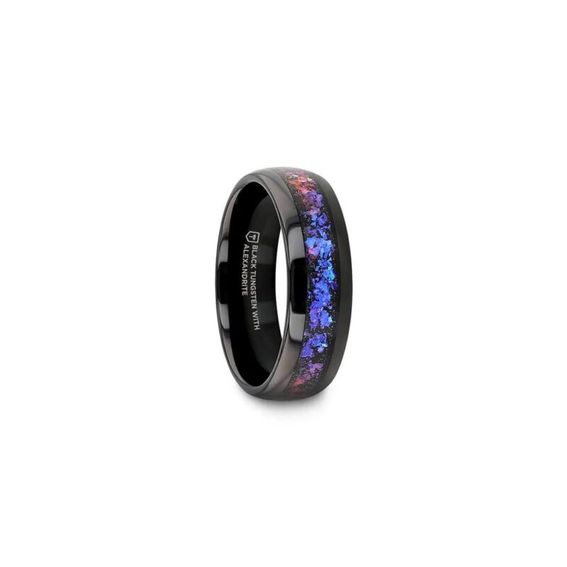 COSMIC Black Tungsten w/ Crushed Alexandrite, Dark Blue & Purple Crushed Goldstone 8mm Size 10