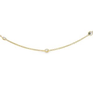 14K Yellow Gold Diamond Necklace with 10 Round Stones, 16"-18" Adjustable Length