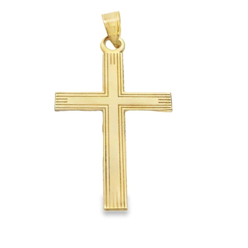 14K Yellow Gold Laser Etched Cross Charm