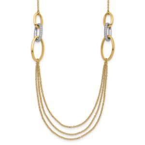 Leslie's 14K Two-Tone Polished Fancy CZ Ovals with 1in Ext. Necklace