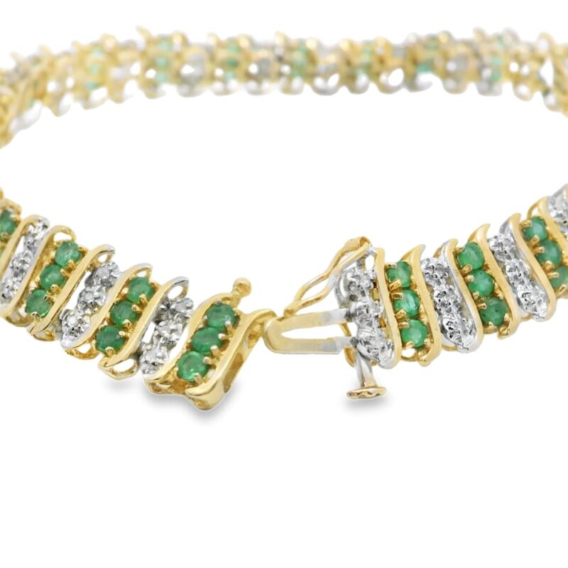 10K Yellow Gold Emerald & Diamond Bracelet