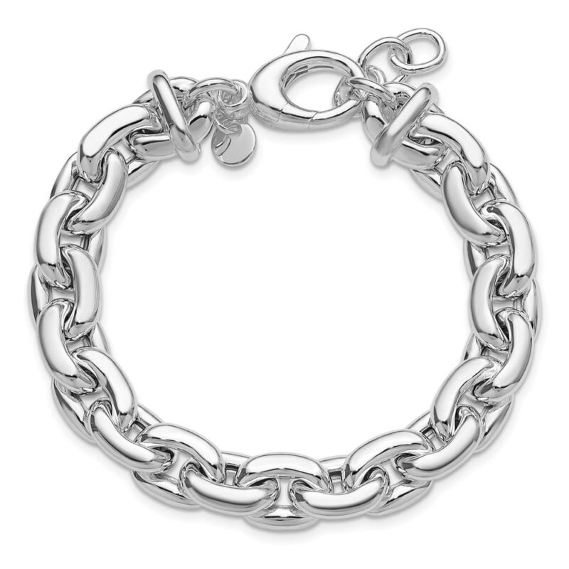 Leslie's Sterling Silver RH-Plated Polished Cable Link with .5in ext. Bracelet