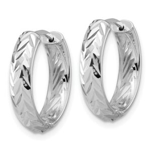 Leslie's' 14K with White Rhodium Plated Polish/Diamond-Cut Hinged Hoop Earrings