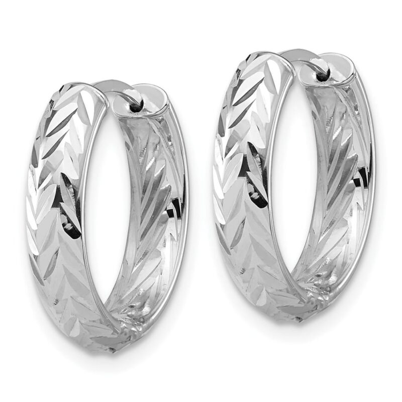 Leslie's' 14K with White Rhodium Plated Polish/Diamond-Cut Hinged Hoop Earrings