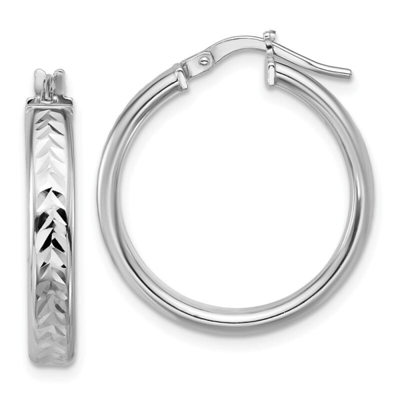 Leslie's Sterling Silver Rhodium Plated Polish/Diamond-Cut Round Hoop Earrings