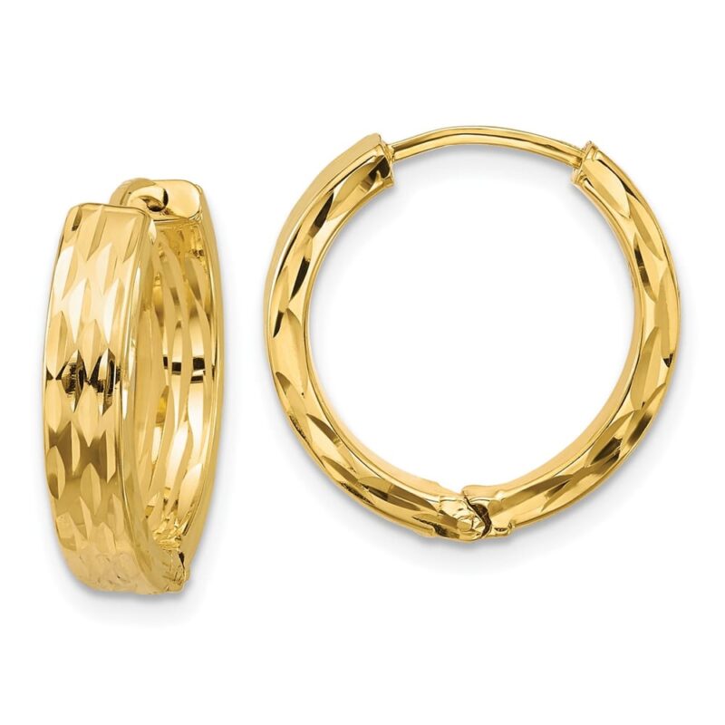 Leslie's' 14K Polished and Diamond-Cut Square Tube Hinged Hoop Earrings
