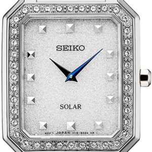 50-00326 Watch Ladies Seiko Solar Glimmer Dial Swarovski Crystal Bezel w/Blue Leather Strap
