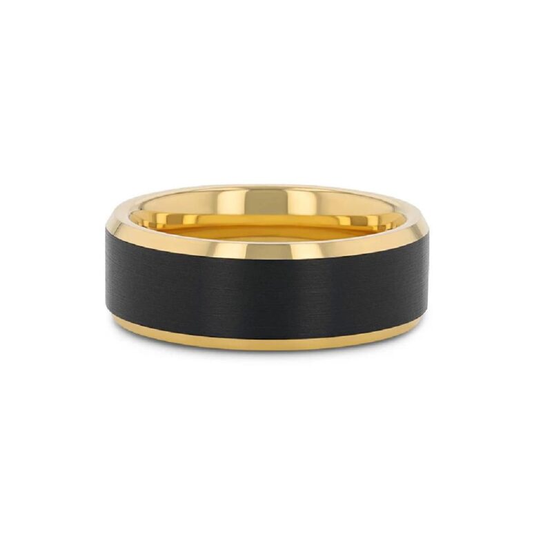 04-00333 Gold Plated Tungsten Polished beveled ring with brushed black center width 6mm and size10