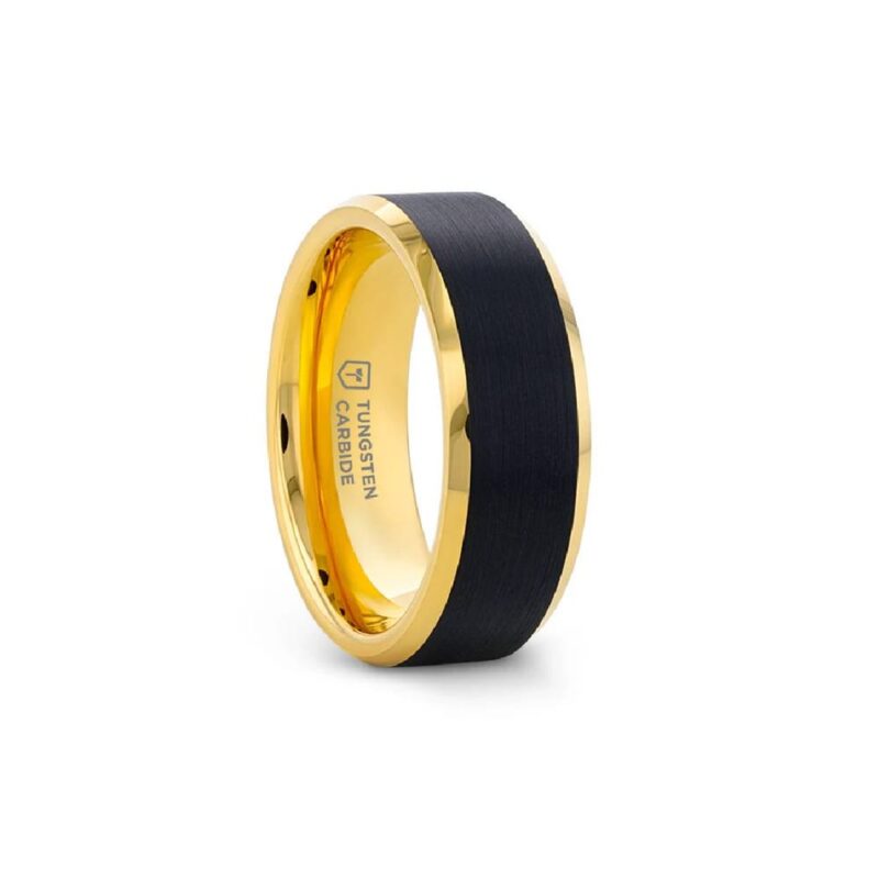 04-00333 Gold Plated Tungsten Polished beveled ring with brushed black center width 6mm and size10