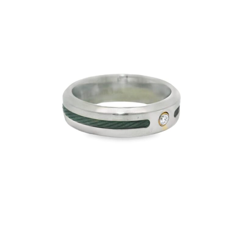 04-000130 Ring Man's Titanium & 18KT 6.5mm Wedding Band w/Diamond, Black Cable Center