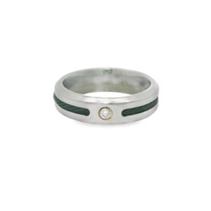 04-000130 Ring Man's Titanium & 18KT 6.5mm Wedding Band w/Diamond, Black Cable Center