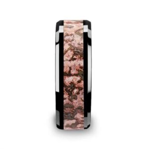 Thorsten CAMBRIAN Pink Dinosaur Bone Inlaid Black Ceramic Beveled Edged Ring - 8mm - Size 11