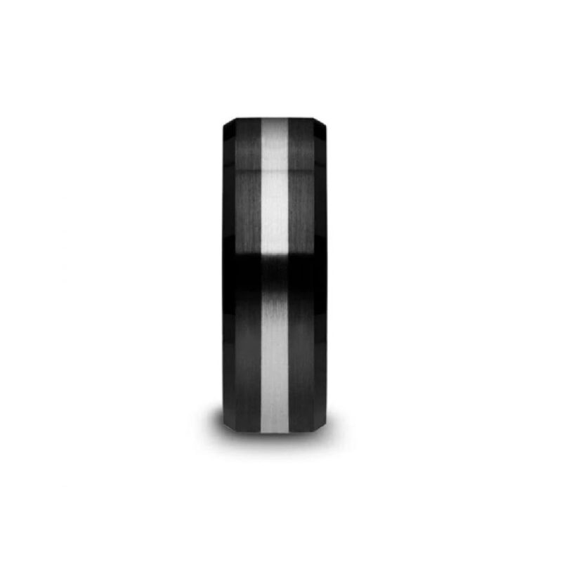 PHOENIX Brushed Black Ceramic Ring with Beveled Edges and Tungsten Inlay