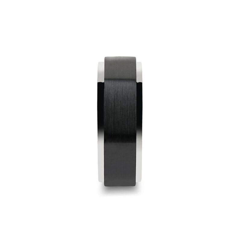OAKLAND Tungsten Ring with Raised Brush Finished Black Ceramic Center - 8 mm