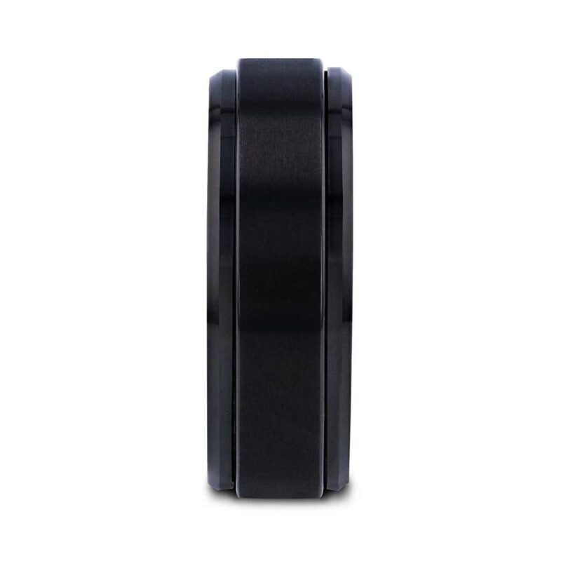 04-00322 Black Tungsten Brushed Finish Spinner Ring Polished Base Spinning Wedding Ring width 8mm and size 13