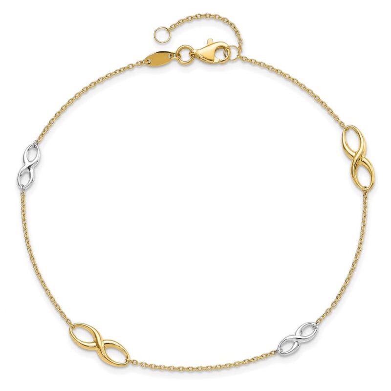Leslie's 14K Two-tone Infinity 4-Station 9 inch Plus 1 inch Extender - Total 10 Inch Anklet