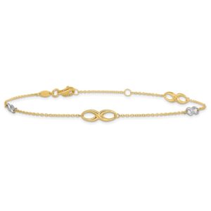 Leslie's 14K Two-tone Infinity 4-Station 9 inch Plus 1 inch Extender - Total 10 Inch Anklet