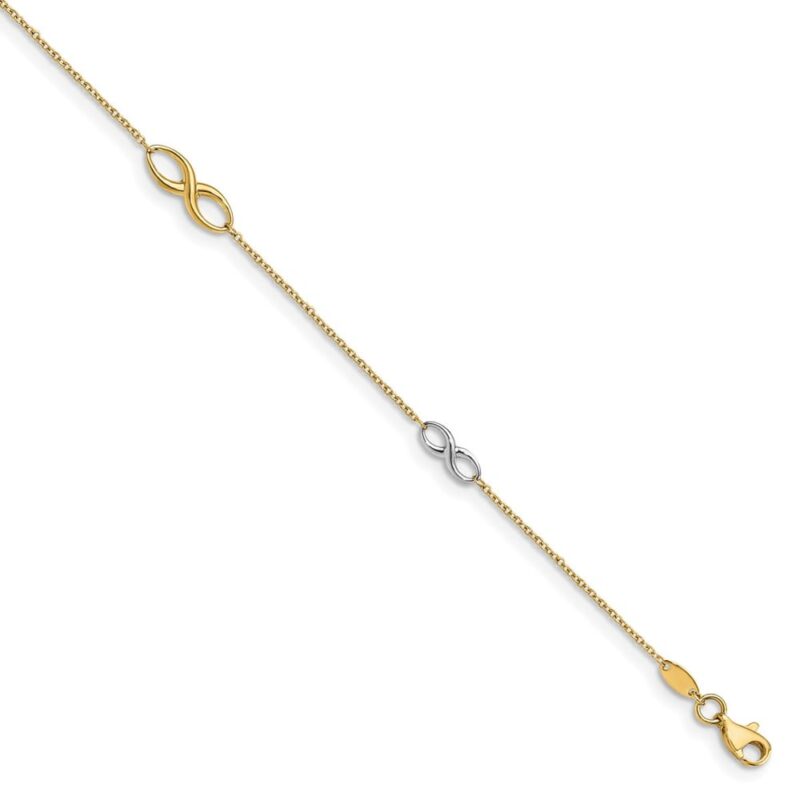 Leslie's 14K Two-tone Infinity 4-Station 9 inch Plus 1 inch Extender - Total 10 Inch Anklet