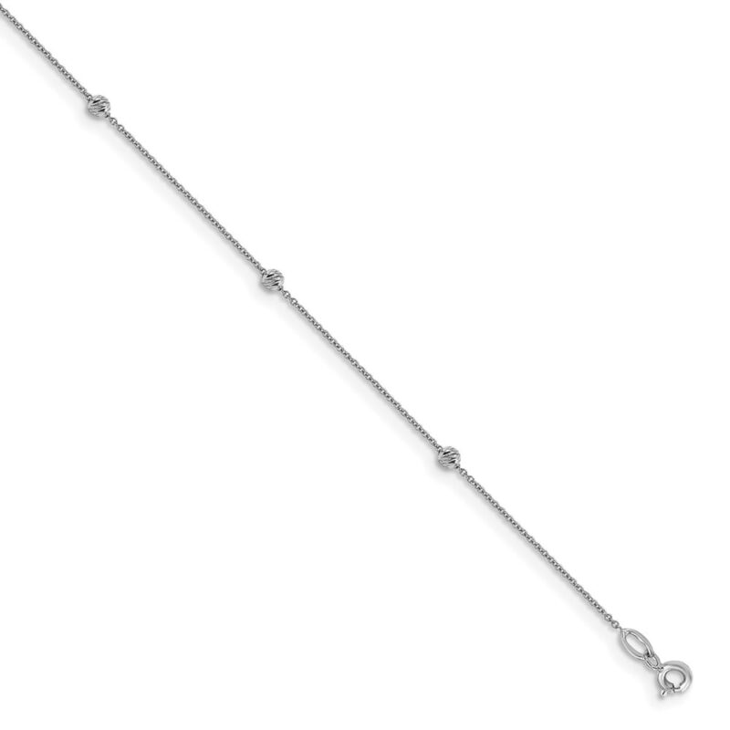 Leslie's 14K White Gold Diamond-Cut Bead 6-Station 10 inch Plus 1 inch Extender - Total 11 inch Anklet