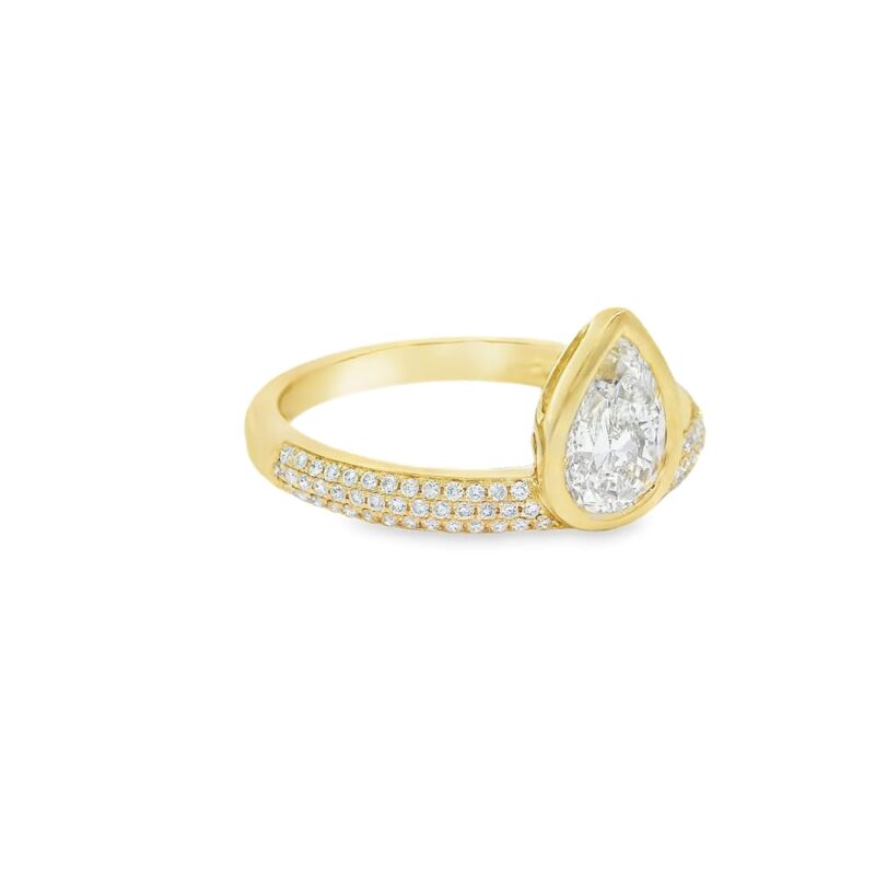 14K Yellow Gold Lab Grown Pear Shape Engagement Ring