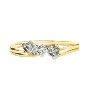10K Yellow Gold 3 Heart Diamond Ring