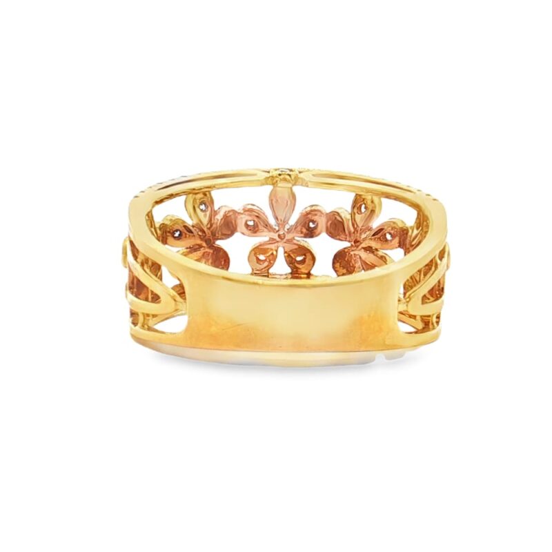 18K Yellow Gold Flower and Diamond Ring