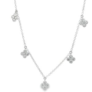 14K White Gold Clover Diamond Necklace 16 inch + Two 1 inch extensions