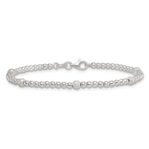 Sterling Silver Polished and Textured Beaded 7.5 inch 5-Station Bracelet
