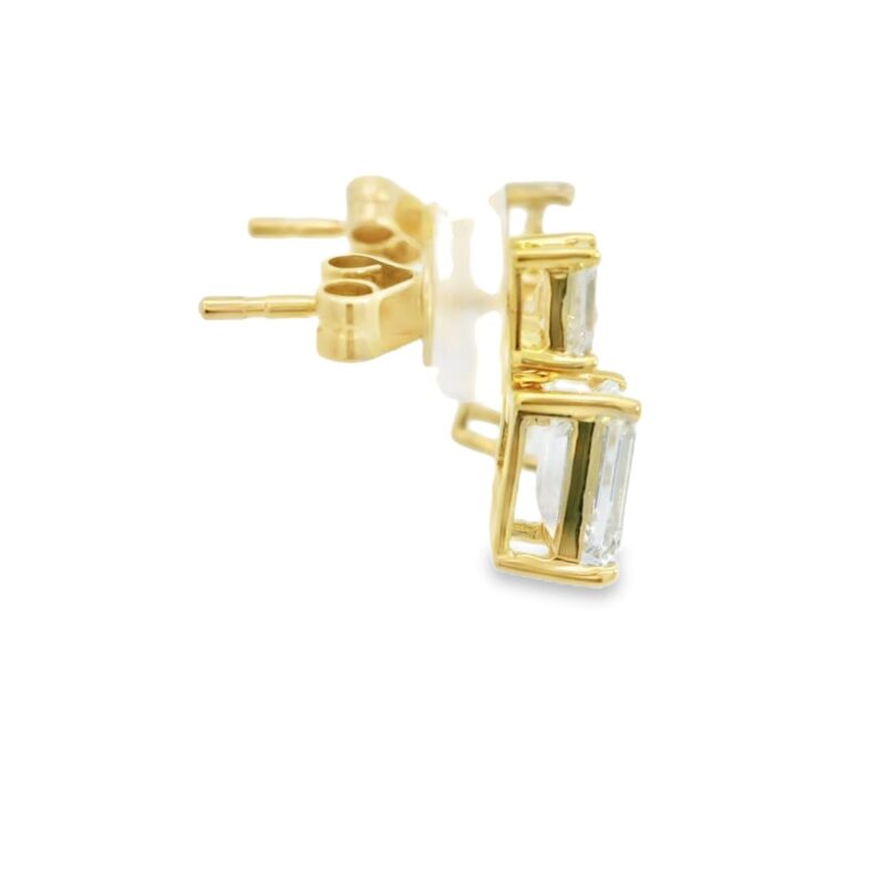 14K Yellow Gold Emerald Box Cut Lab Grown Diamond Earrings 12mm