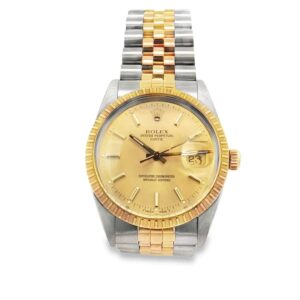 Rolex Date 15053 18K Two Tone YG Fluted Champagne Dial Auto Men's Watch 34mm