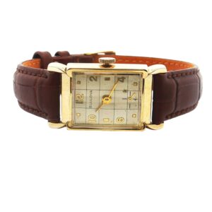 Bulova 10K Yellow Gold Square Case Genuine Leather Watch 22m